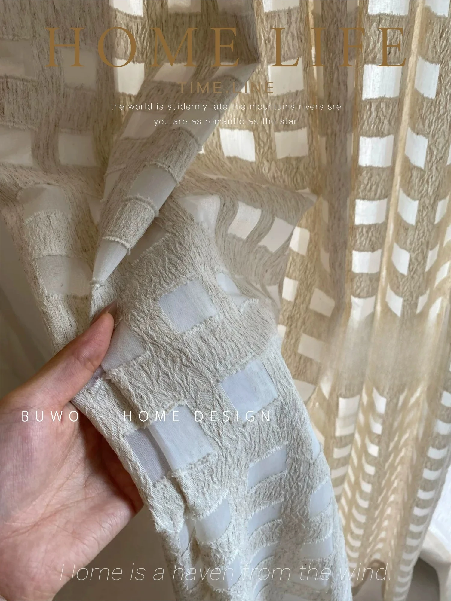 Customized Shepherd Grid Linen Scissor Yarn with Ancient Nostalgic and Retro Styles Balcony Bedroom Decoration Curtain Decor