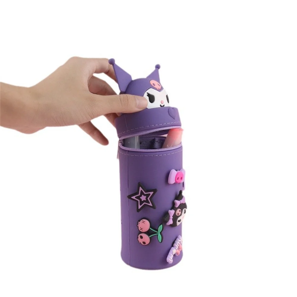 Cute Cartoon HelloKitty Kuromi DIY Silicone Pencil Case Student Melody Large Capacity Telescopic Storage Pen Holder Stationery