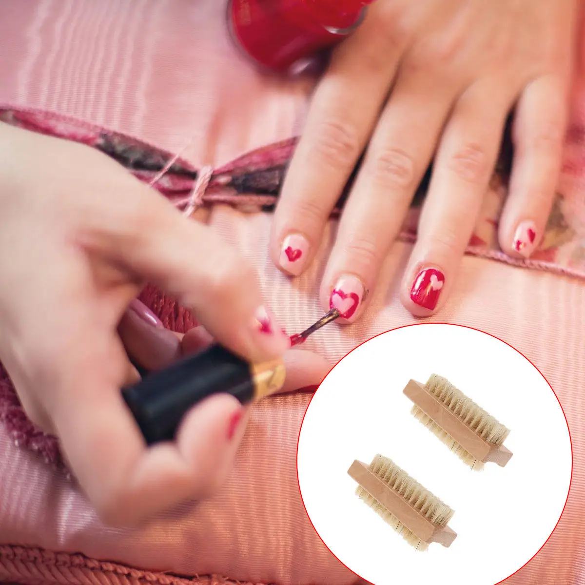 

Набор из 4 двусторонних щеток для ногтей с деревянной ручкой и щетиной, компактный портативный инструмент для маникюра, педикюра и очистки кутикулы