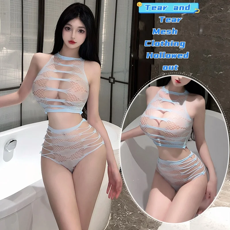 GUUOAT Porn Role Play Erotic  Costume Sexy Perspective Lingerie Hollowed Out Tear off Split Body Wrap for Buttocks Underwear