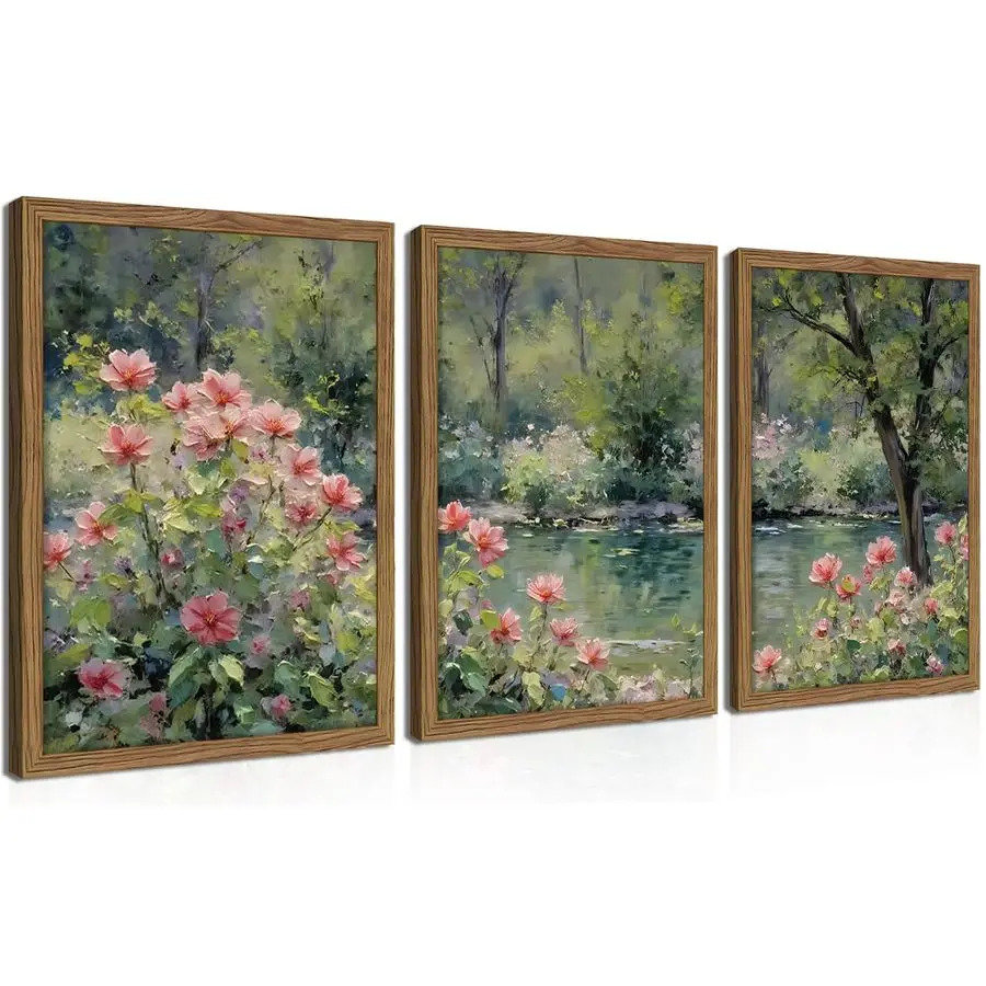 

Набор из 3 картин на холсте «Моне», импрессионистский ботанический цветочный декор для стен, винтажные картины в стиле коттеджкор, природный пейзаж