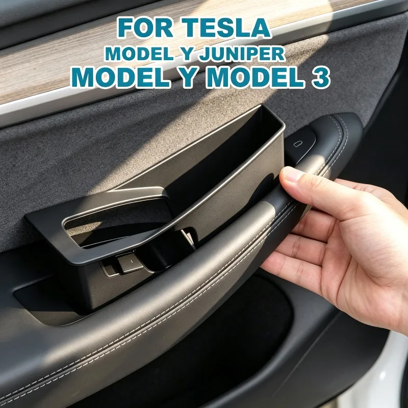 

Container Tray Box Accessories Car Door Handle Storage Box for Tesla Model 3/Y Juniper Model 3 Highland Inner Handle Organizer