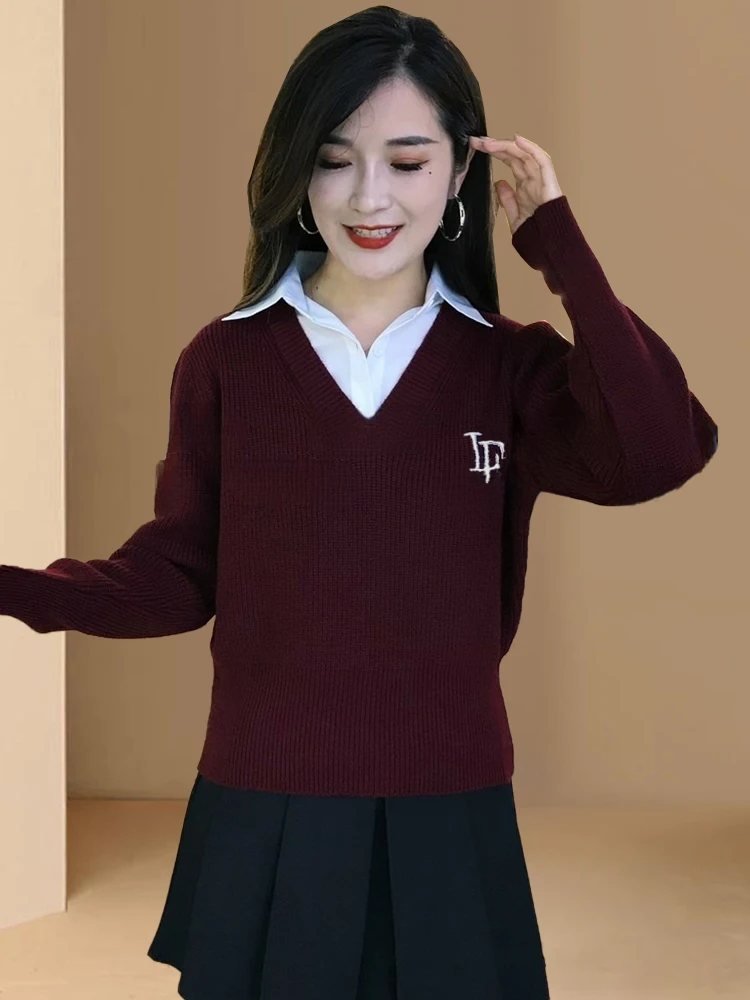 Women's Knitted Long Sve  Ne Sweater Fake Two-Piece Inner Wear Color Blo Design Spring Autumn New Sle Korean Fas...