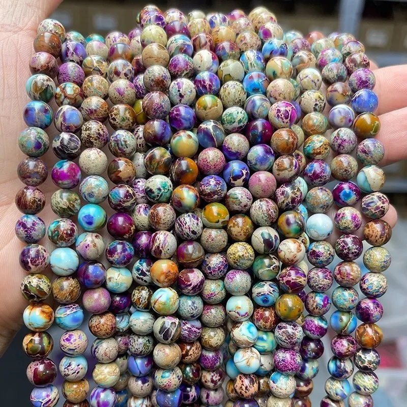 Natural Dyed Color Flower Purple Imperial Stone Emperor Jasper Round Bead Loose Spacer For Jewelry Makign Diy Bracelet Necklace