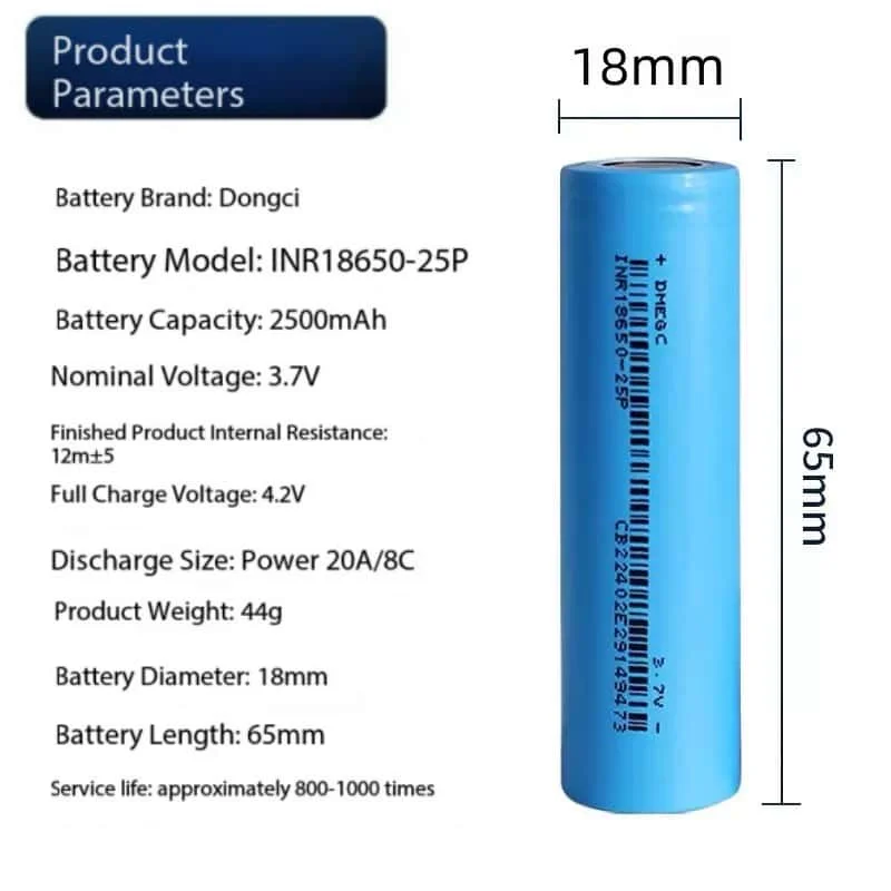 18650-25P 3.7V 2500mAh 20A Rechargeable Li-Ion Battery Cell, HighPerformance Power Cell for Power Tool Flashlight Bulk Purchase view 2