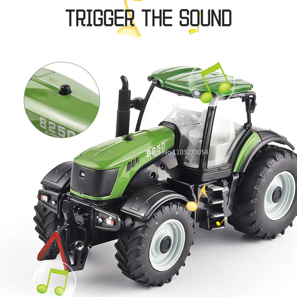 1/30 Alloy Tractor Simulation Model Toys with Sound Light Removable Roof Kids Agricultural Vehicle Kids Gift Boys Toy Collection