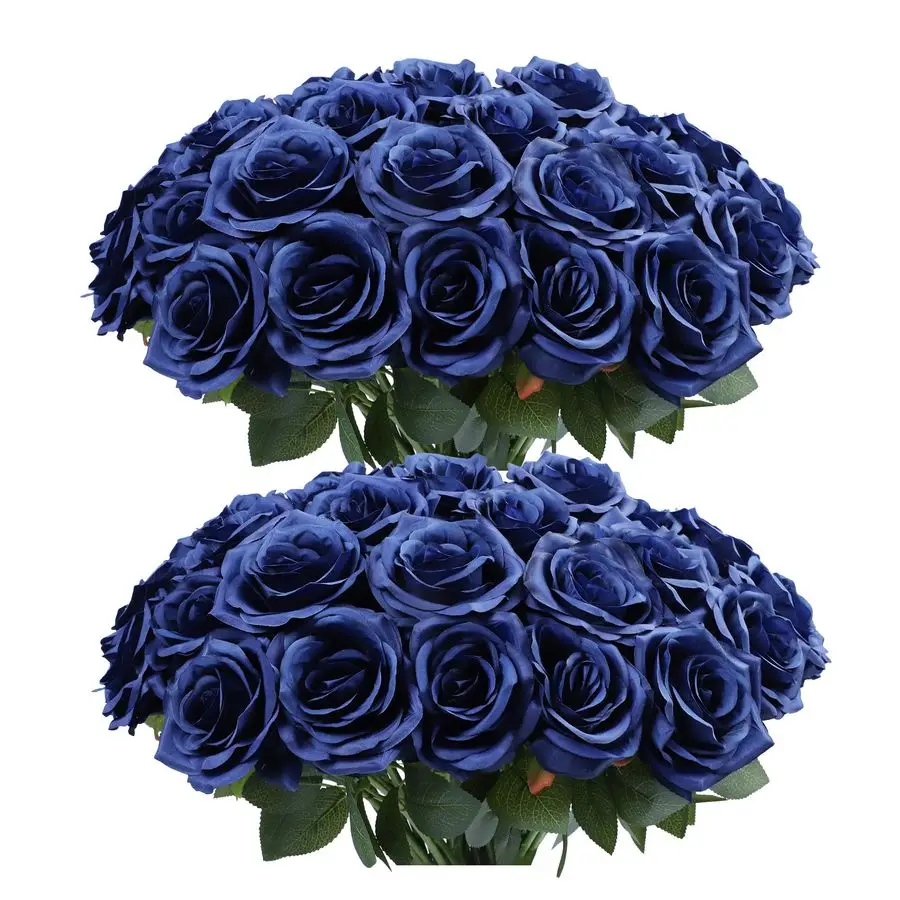 

Искусственные розы темно-синего цвета, шелковые цветы, 50 шт. с длинными стеблями, букет из шелковых роз для свадьбы, невесты.