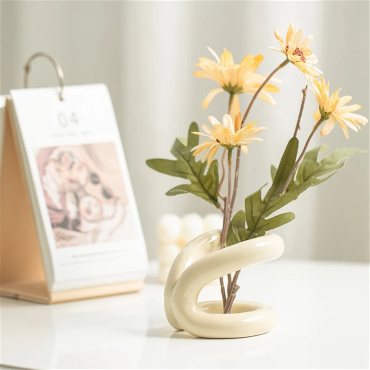 M04K セラミックペンホルダー ミニマリストデザイン ロープノット歯ブラシホルダー ブラシスタンド バスルームの化粧台とカウンタートップ用 装飾-B