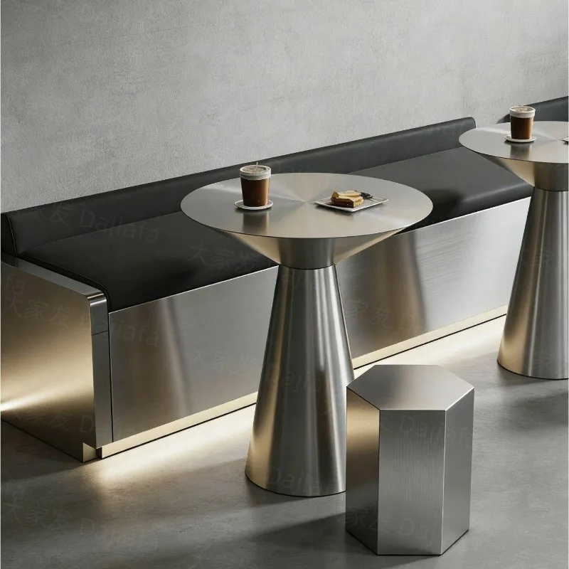 Stainless steel round table cafe dessert shop casual booth stool