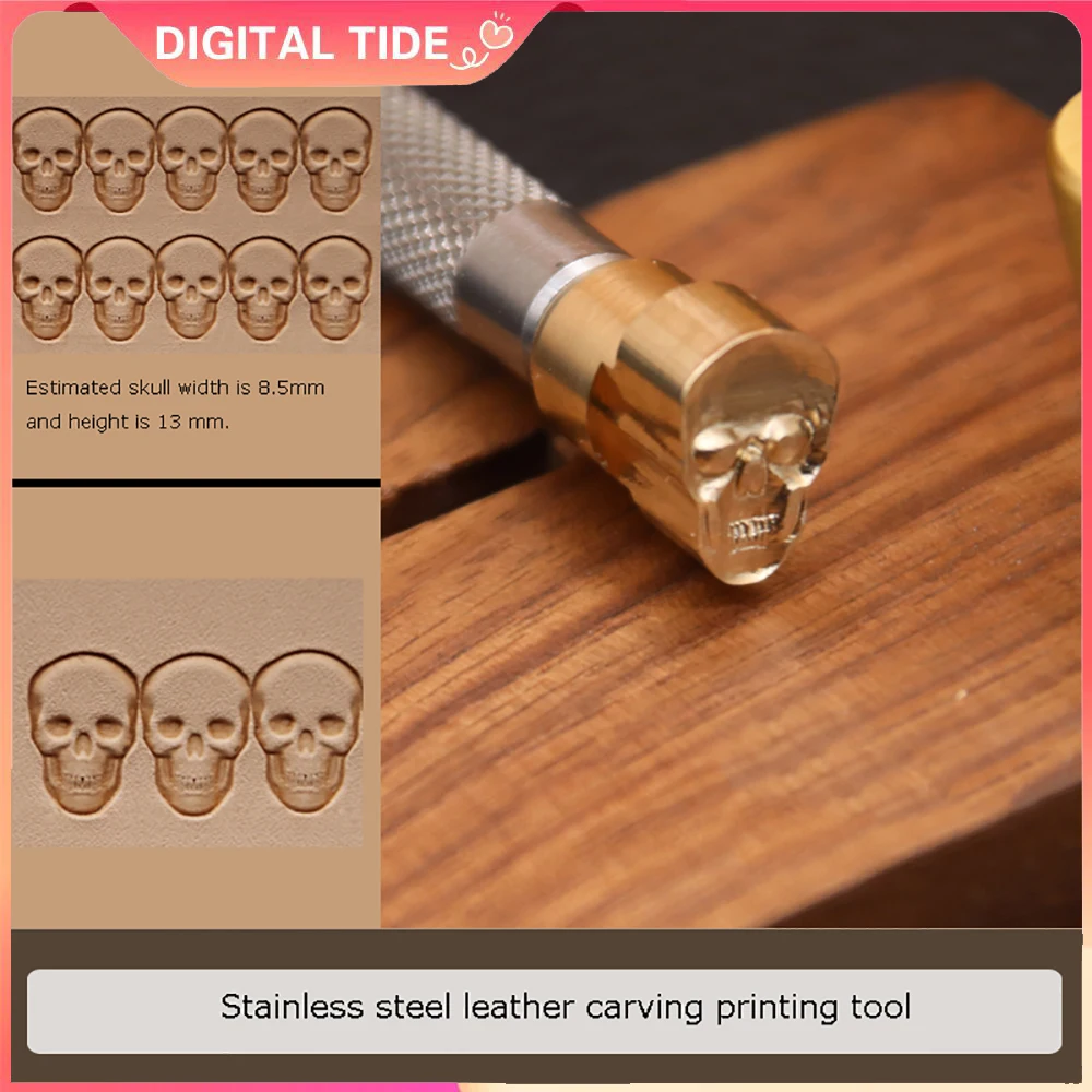 

Инструмент для тиснения кожи для аксессуаров для кошельков растительного дубления DIY 304, стальной штамп с черепом 0,33 x 0,51 дюйма (8,5x13 мм)