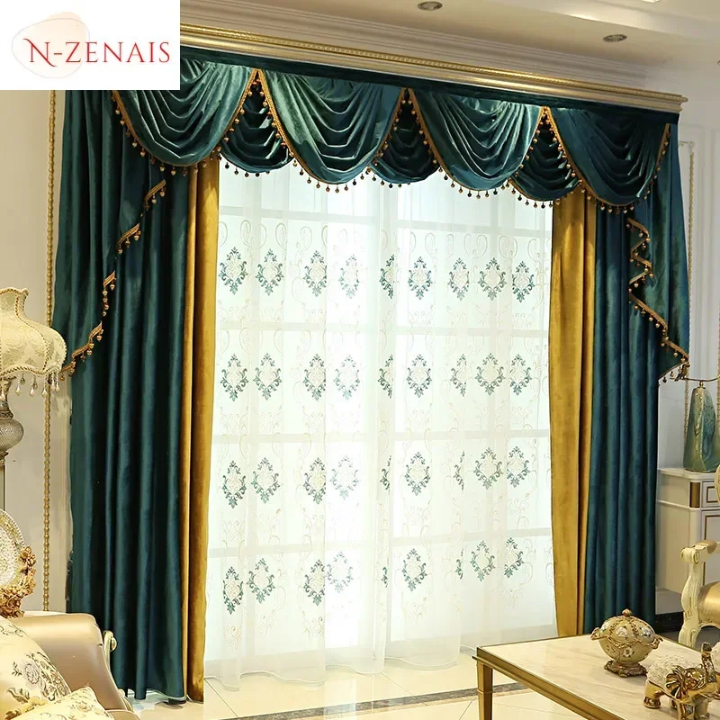 European Luxury Curtains For Living Room Blackout Valance Tulle Thickened Flannel Villa Bedroom Dining Room High Quality Custom