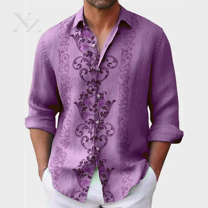 Men's Long-Sleeve Button Lapel Shirt, 6-Color Printed Spring Summer Explosion Model Clothing