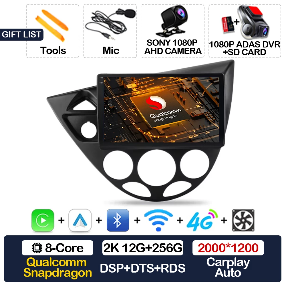 Android 15 Carplay Auto Voor Ford Fiesta 1995-2001 Focus MK1 1998-2004 Autoradio Multimedia Speler Head Unit GPS 4G WIFI QLED
