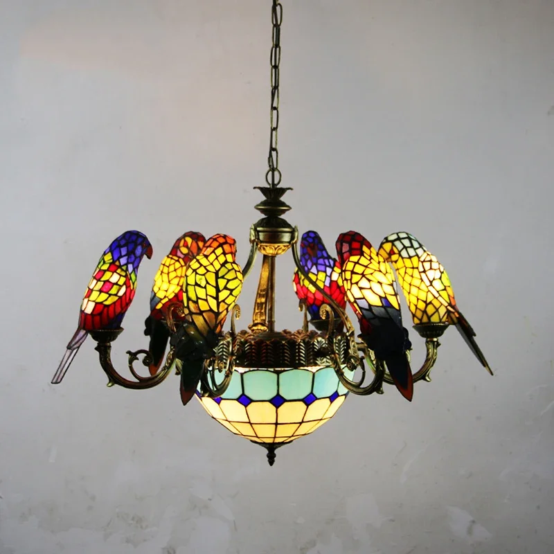 KARLOS Tiffany Parrot โคมระย้า LED Vintage Creative สีโคมไฟกระจกจี้ตกแต่งบ้านห้องนั่งเล่นห้องนอน