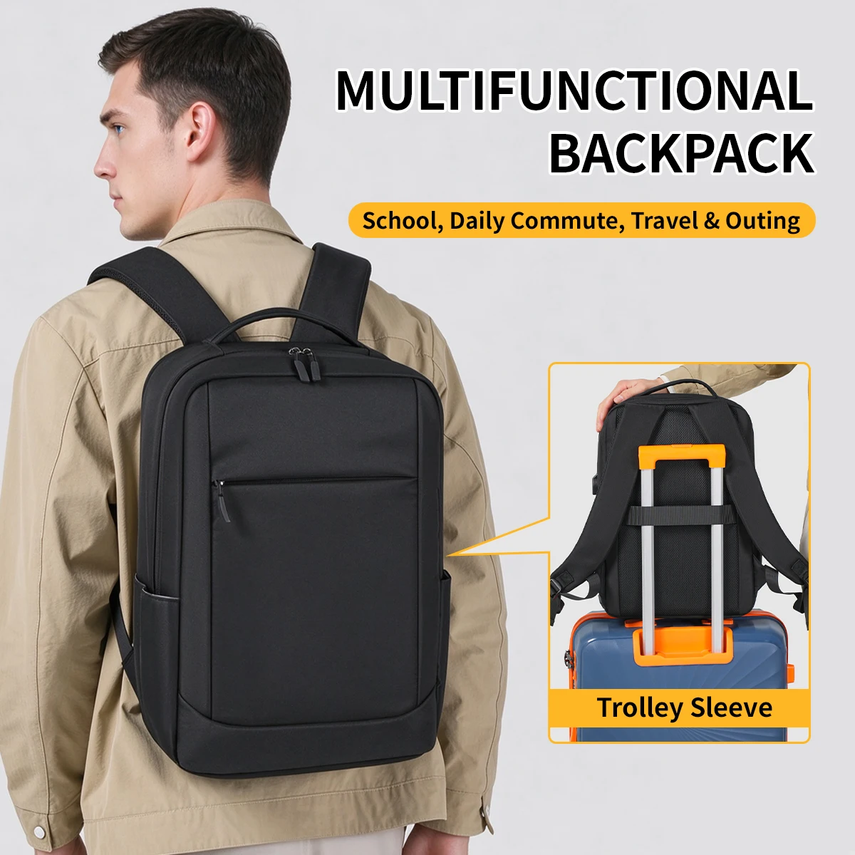 New Business Backpack, Large Capacity, Outdoor, Unisex, Casual, Breathable Backpack, Wear-Resistant Travel Bag, Computer Bag, Student Bag