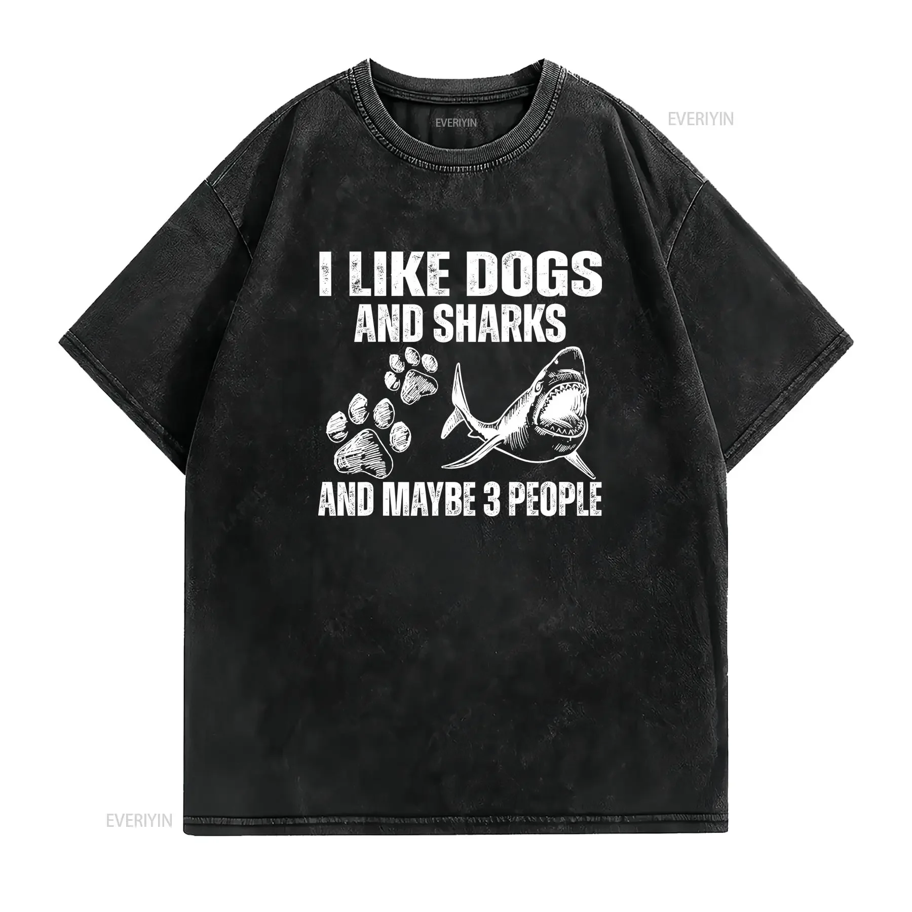 I like dogs and sharks maybe 3 people T Shirt  vintage Washed Versatile streetwear Breathable fashion Stretched Casual
