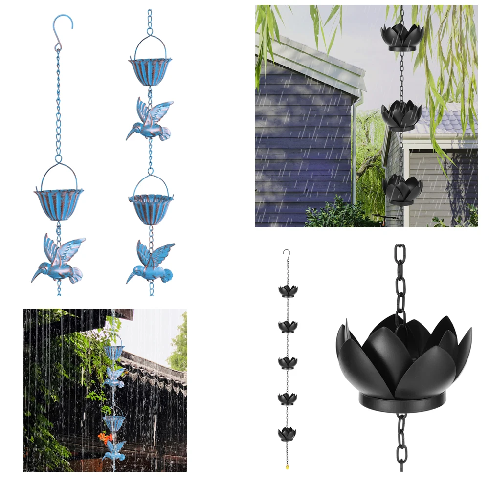 

1.2m/2.4m Metal Rain Hummingbird and Cup Rain Chain Catcher Chain Functional Replacement for Downspout Outdoor Garden Decoration