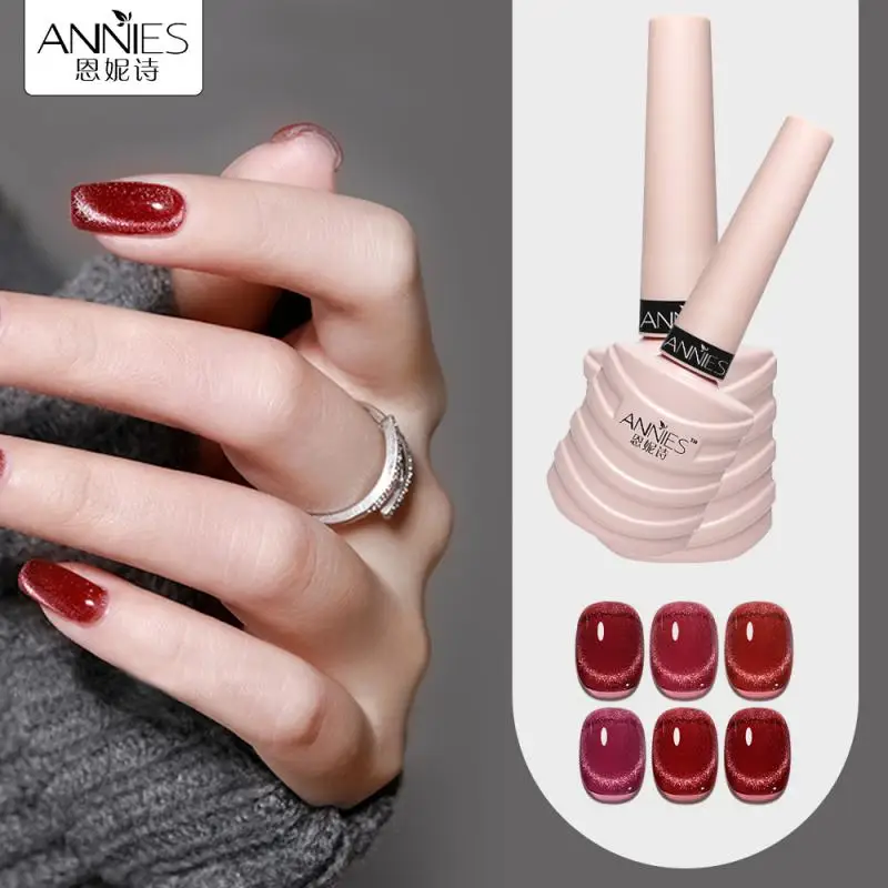 Annies-Verniz de Gel UV Semi Permanente, Manicure, Olho de Gato Magnético, Efeito Glitter, Cor Vermelha, Gato, 10ml