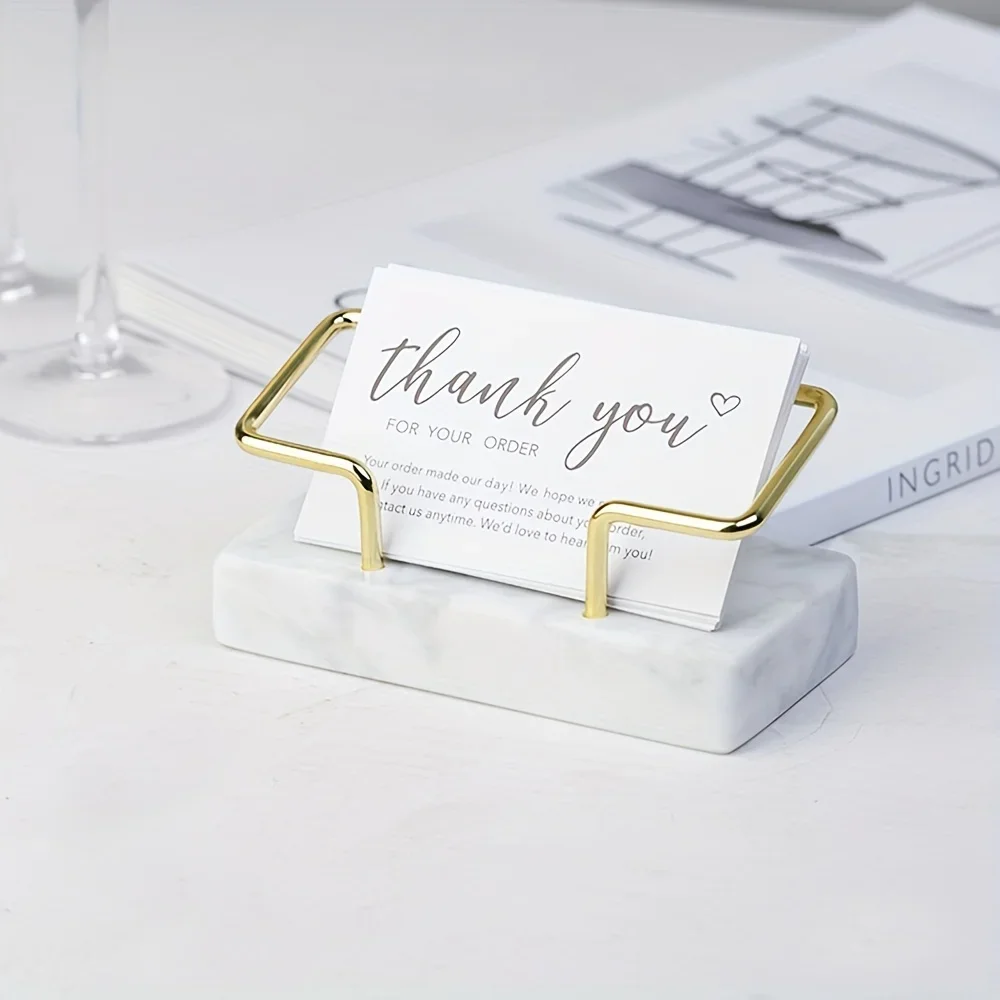 حامل بطاقات رخامي أنيق بإطار معدني ذهبي - حامل بطاقات سطح المكتب الفاخر، مثالي لقاء الهدايا واللوازم المكتبية الجميلة