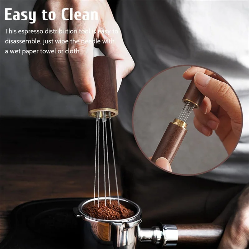 【Flash Sale】Espresso Coffee Stirrer, 8 Needles Espresso Stirrer With Natural Wood Handle, Espresso Accessories Coffee Stirrer