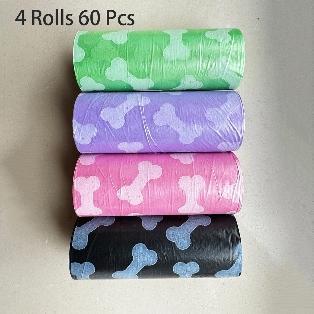 4 Rolls/60pcs bone Printing Dog Poop Bag Pet Garbage Bag Outdoor Cleaning Poop Bag Outdoor Clean Biodegradable Pet Pets Supplies