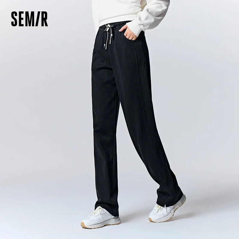 Semir Casual Pants Women Fleece Trousers Simple Temperament 2023 Winter New Comfortable Straight Pants