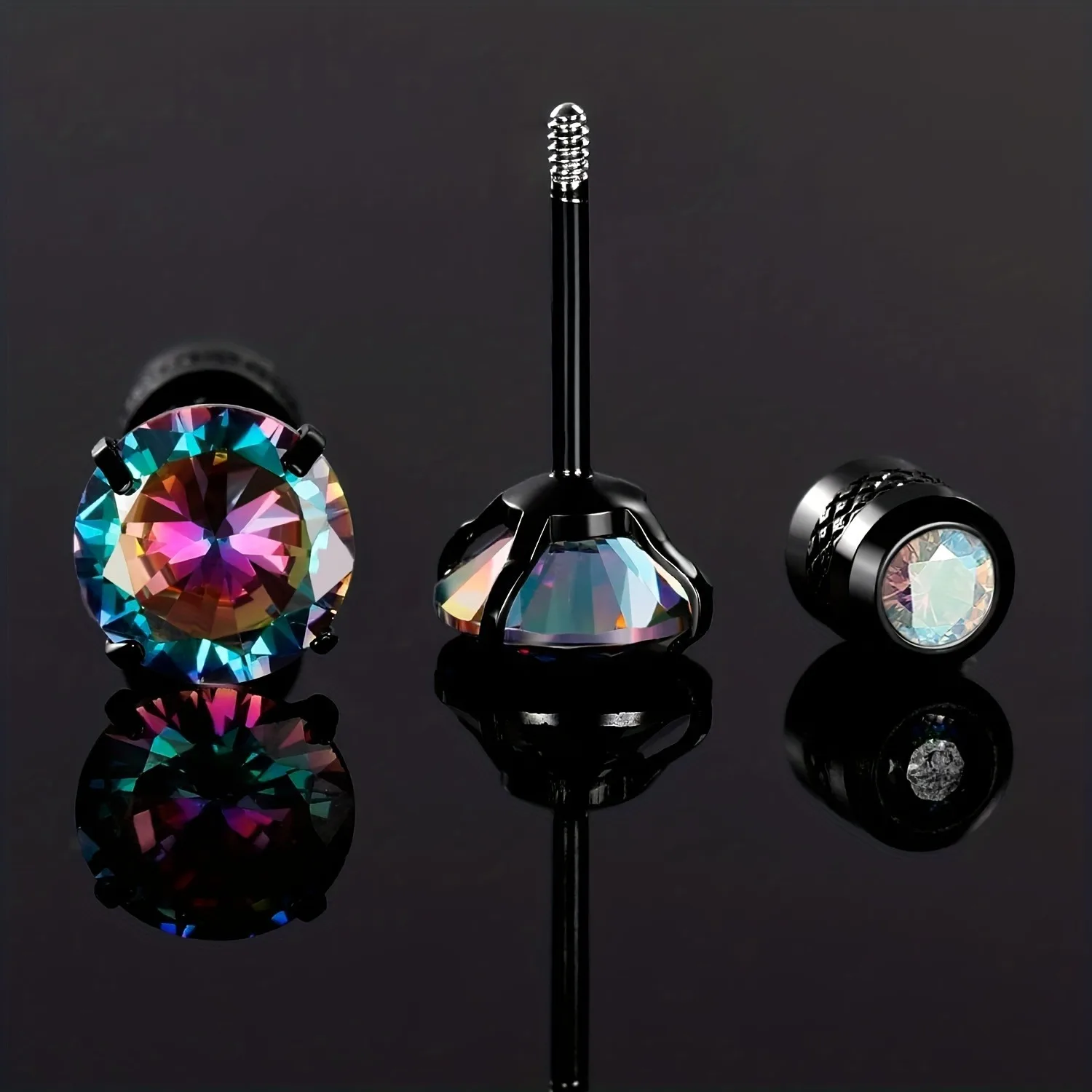 1Pairs Colorful Sparkling Zircon Decor Stud Earrings Elegant Simple Style Stainless Steel 18K Plated Jewelry Versatile Ornament