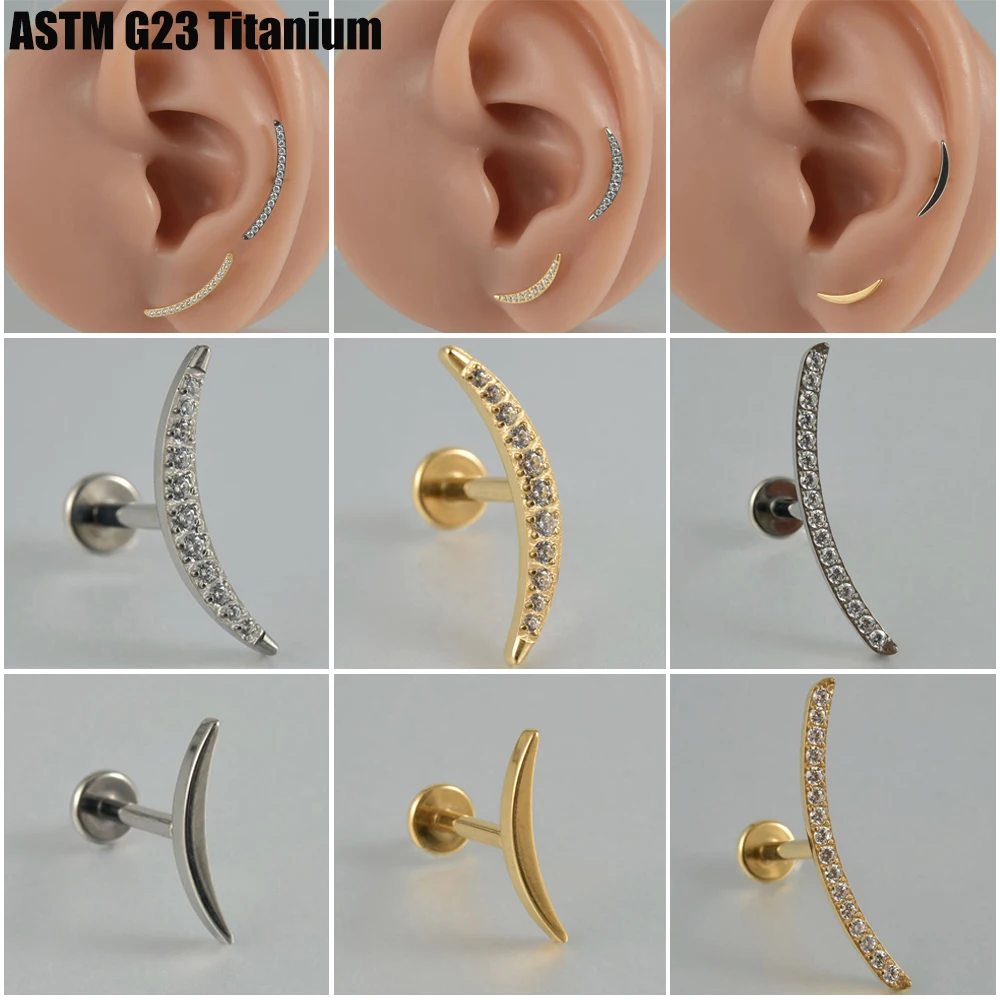 1Pc G23 Titanium Upper Cartilage Earrings Stud 16G Inner Screw Lucky Machete Helix Ear Tragus Lip labret Piercing Jewelry