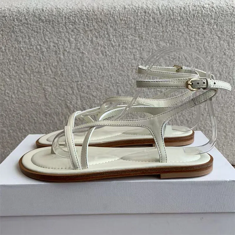 

Hot Sales Genuine Leather Flip Flops Sandalias Woman Narrow Strap Modern Sandals Women Black White Ankle Strap Sandals For Women