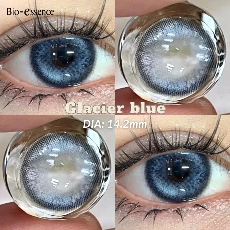 Bio-essence 1Pair Colored Contact Lense with Myopia Natural Black Korean Gray Big Eyes Contact Yearly Use Pupils High Quality