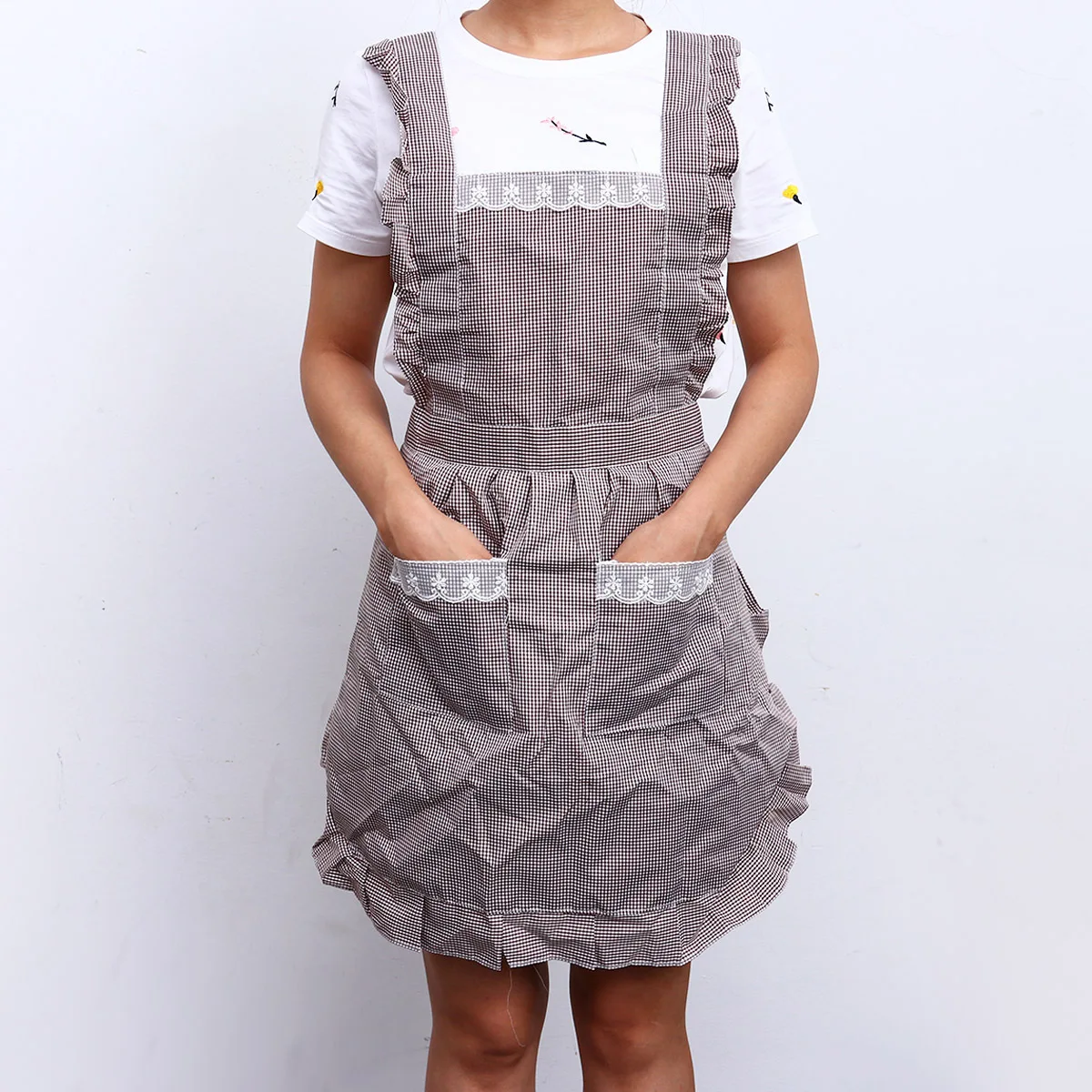 

Floral Kitchen Apron Waterproof Polyester Cooking Aprons Front Pockets Work Waiter Aprons for Home Cafe Shop