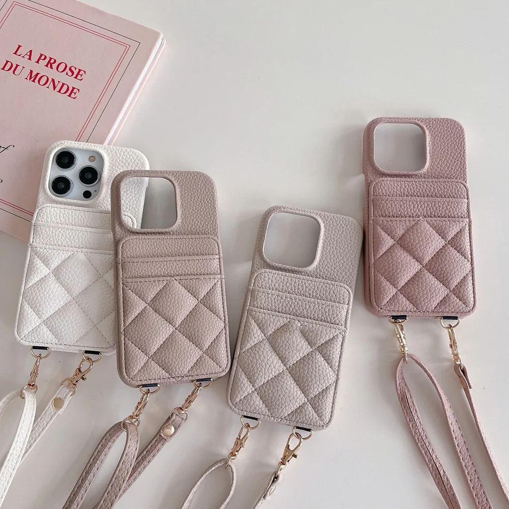 

Luxury Crossbody 3D Diamond Grid Leather Dual Card Slots Wallet Case For iPhone 11 12 13 14 15 16 17 Pro Max Plus Phone Cover