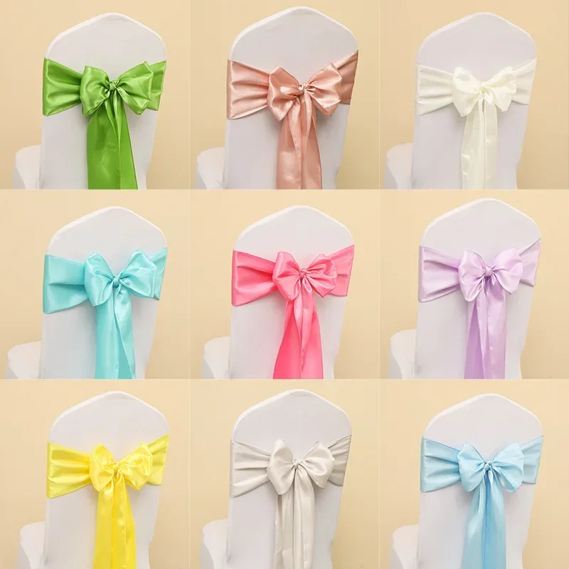 Satin Chair sash Bow Tie Chair Wedding Decoration Banquet Birthday Party Holiday Celebration Self TIe Sash Hotel Home