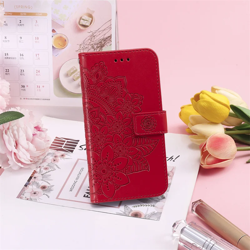 For Motorola Moto G60S XT2133-2 Edge S 20 Pro Lite G30 G10 G20 G G9 Play 2021 G100 E7 Plus Embossed Seven-petal Flower Flip Case