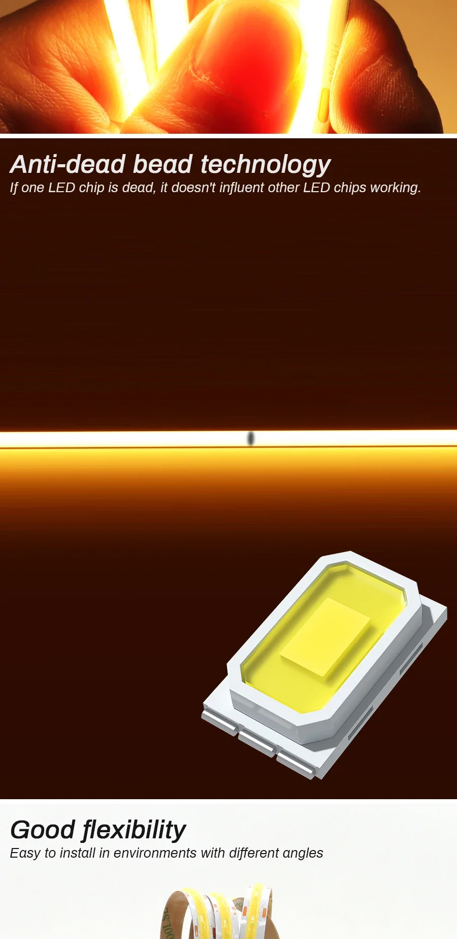 DC5V 12V LED COB Lichtstreifen mit Selbstklebender Rückseite, 320 LEDs, Flexibler COB LED-Lichtstreifen für Küche und Weinschrank – Detail 5
