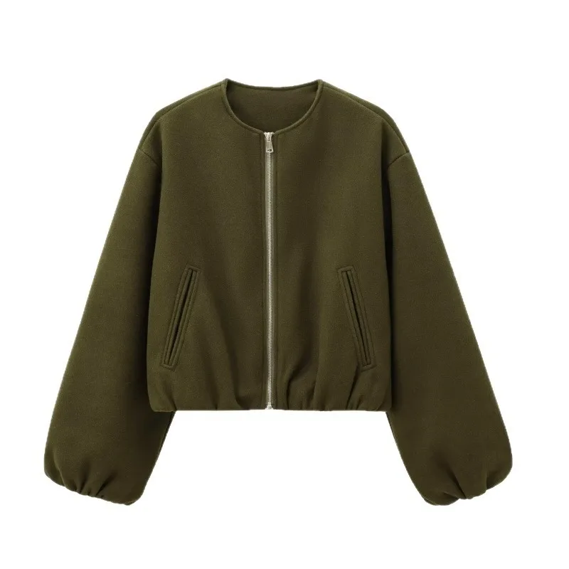 Soft Long-sleeved Pilot Jacket and Short Coat Foreign Trade  New Fashionable Versatile Round-neck Fashionable Simple Commuting