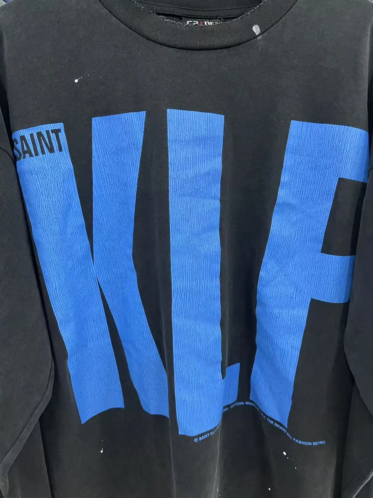 تي شيرت Saint 25SS "klf Exhibition Limited Edition" عتيق مغسول بأكمام طويلة تي شيرت High Street ياباني طباعة أزياء من القطن الخالص