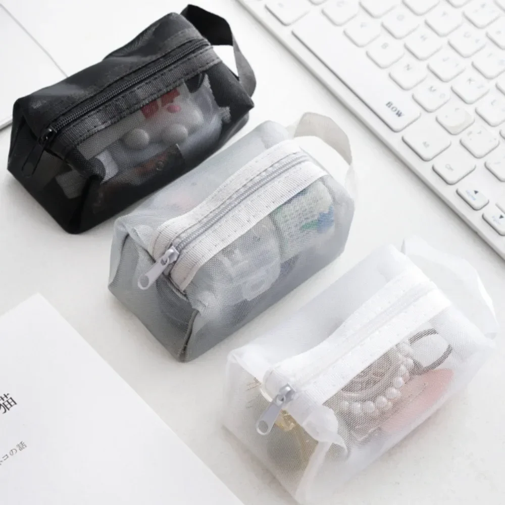 New Transparent Bag Mini Zipper Portable Square Nylon Mesh Coin Purse Large Capacity Key Earphone Organizer Pouch Card Bag