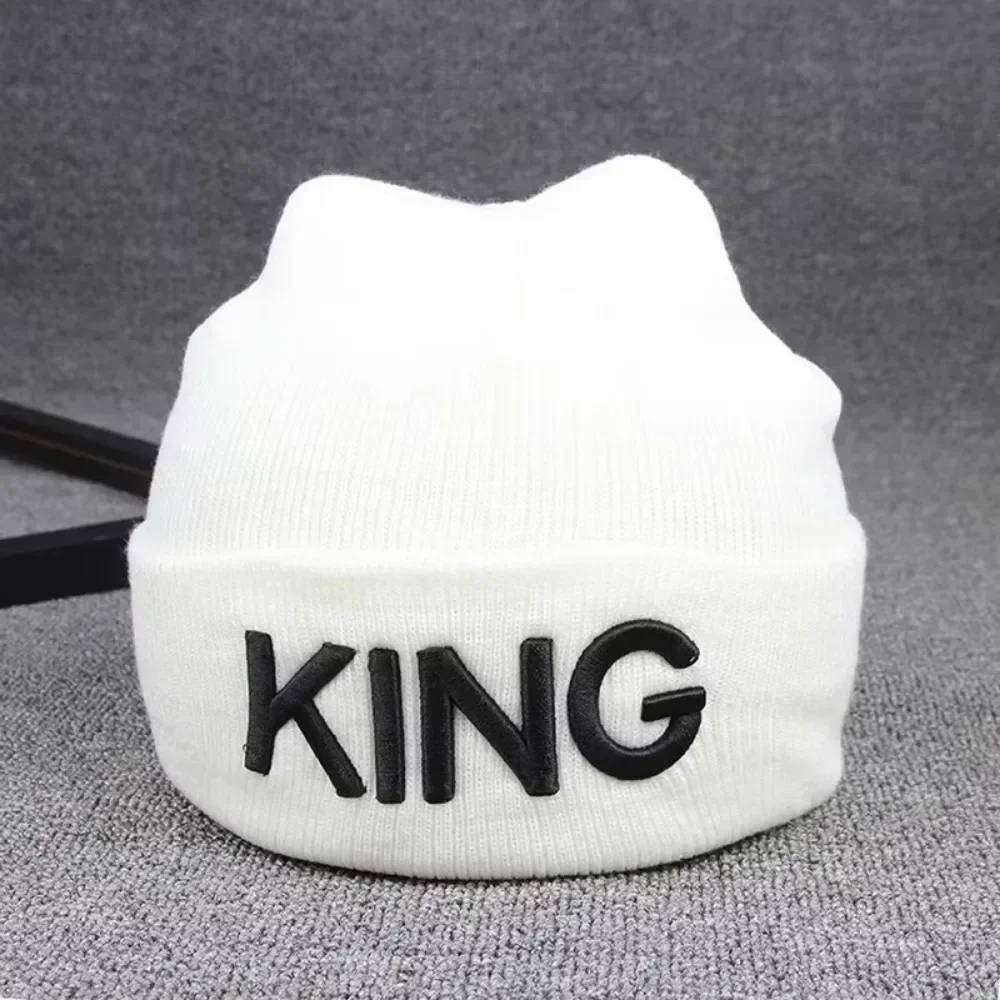 Beanies King Queen Letter Embroidery Warm Hat Knitted Cap Men Women Lovers Street Dance Bonnet Black White Gorras Para Hombres