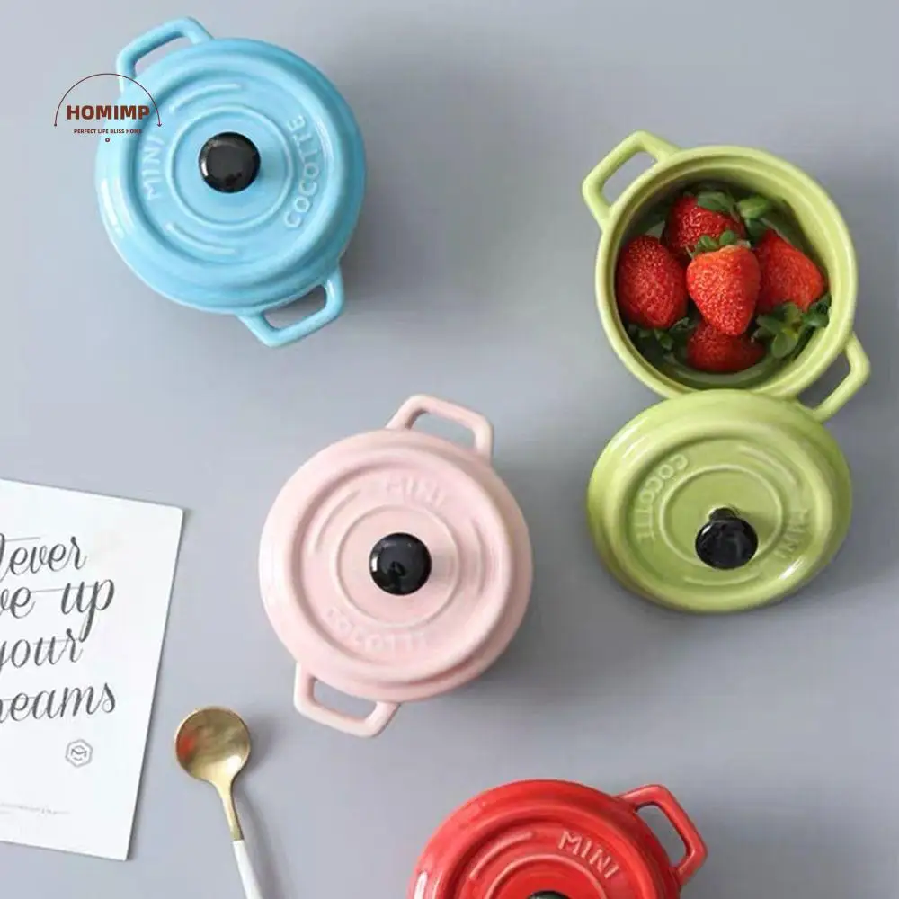 

Anti-scalding Ceramic Breakfast Bowl 200ml Hanging Ears Creme Brulee Bowl Dustproof Reusable Condiment Container Butter