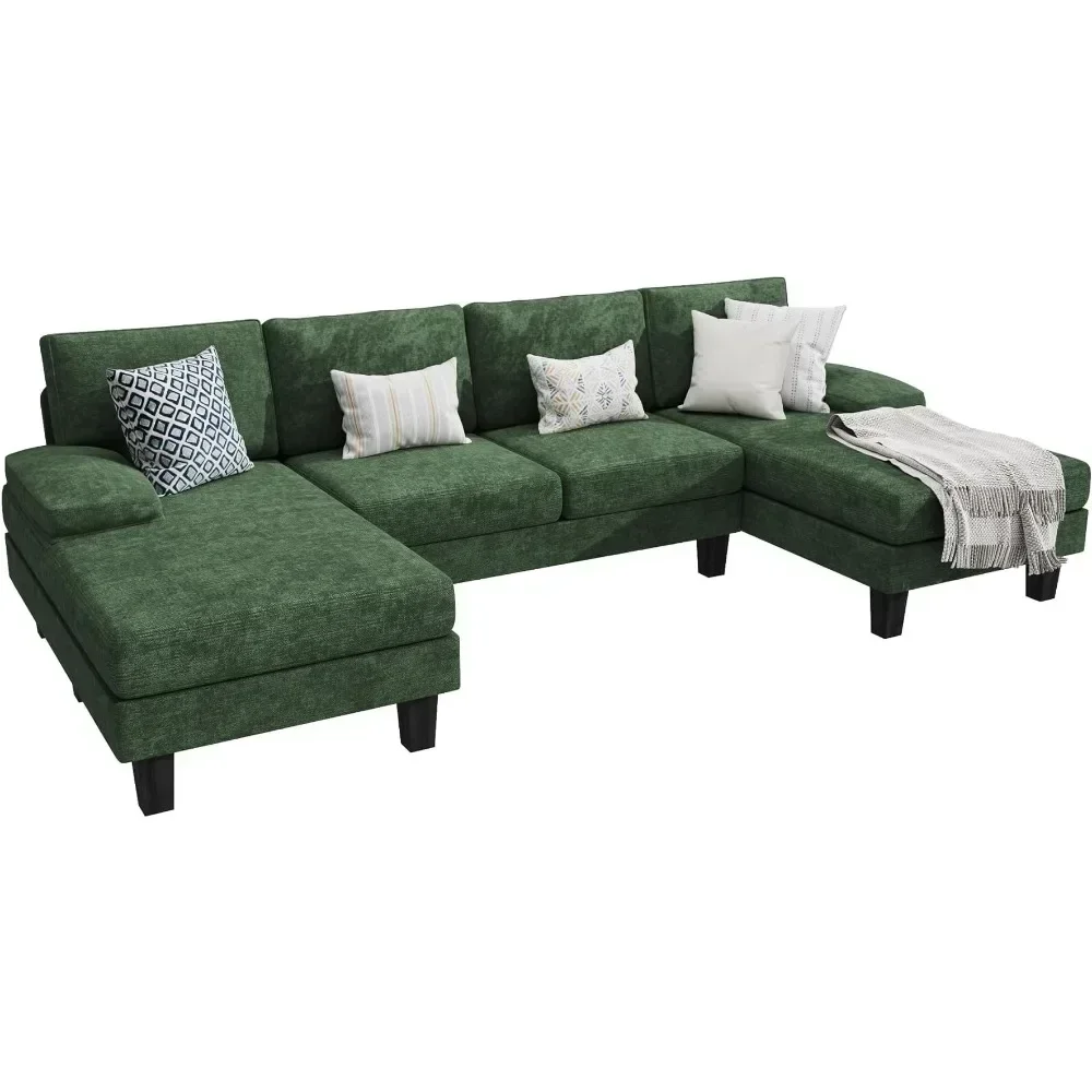 Sofa Convertible Sectional with Soft Cotton Chenille Fabric for Living Room,Oversized Seats Comfortable Backrest,Green Couch