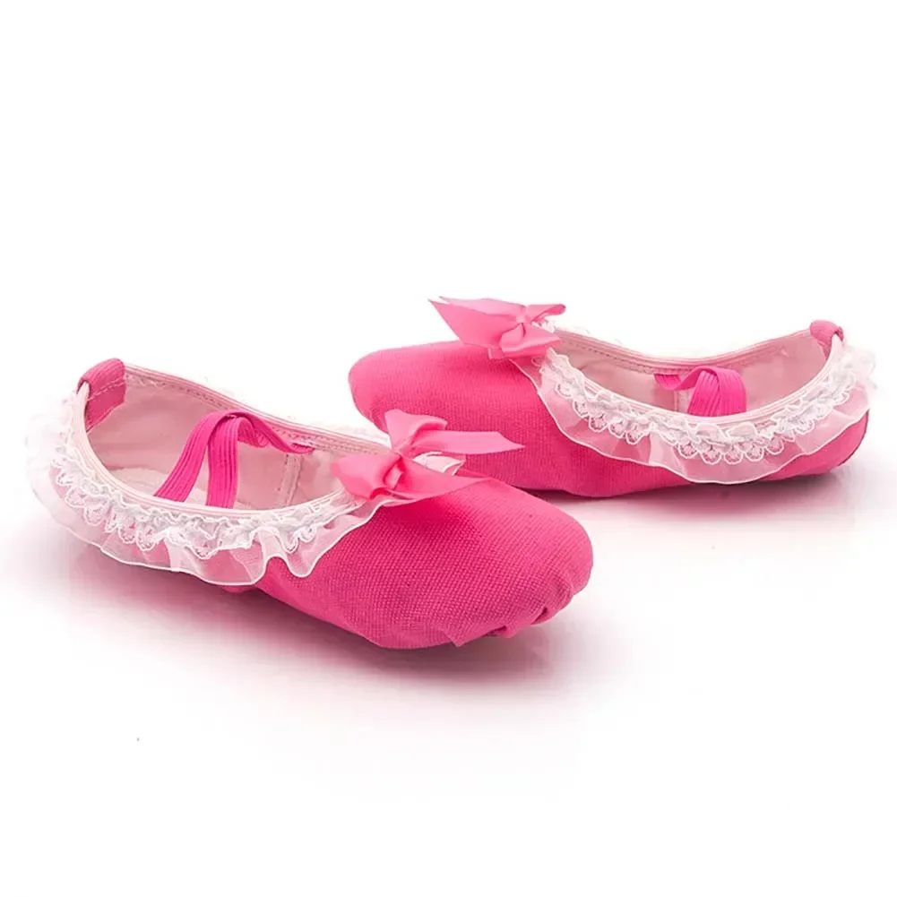 Kid Girls Children Ballet Dance Shoes Women Adult Lace Bow-knot Canvas Soft Sole Ballet Shoes Ballet Slippers