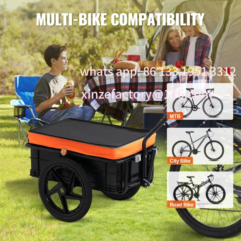 Customizable 88Lbs Bike Cargo Trailer Bicycle Wagon Cart Foldable Storage with 16" Wheels & Safe Reflectors Fits 24"-28