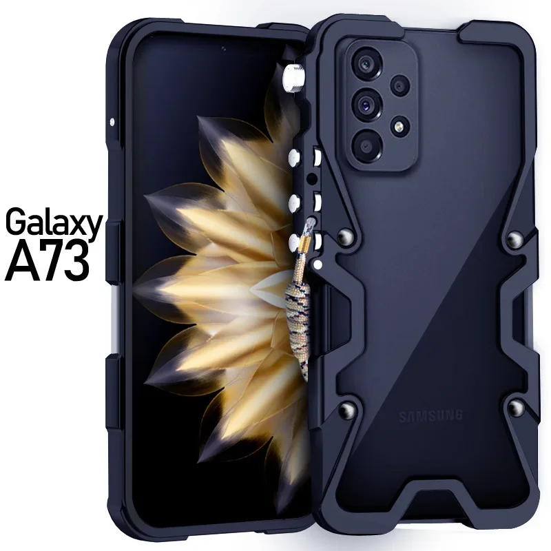 Armor Metal Aluminum Phone Cases Bumper For Samsung Gaxay A72 A73 A35 A55 Cover Mechanical Purely Handmade Skull Case