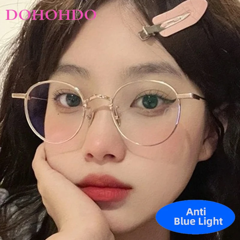 

Metal Trendy Brand Designer Blue Light Blocking Glasses Unisex Round Frame Lightweight Optical Glasses For Office Work Lentes