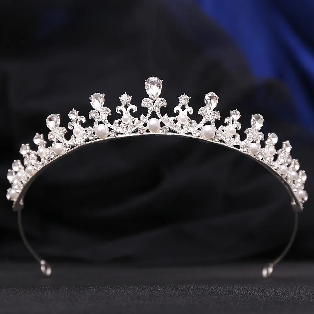 DIEZI 5 Colors Elegant Princess Pearl Crystal Tiara For Women Girls Wedding Birthday Party Crown Hair Dress Rhinestone Jewelry
