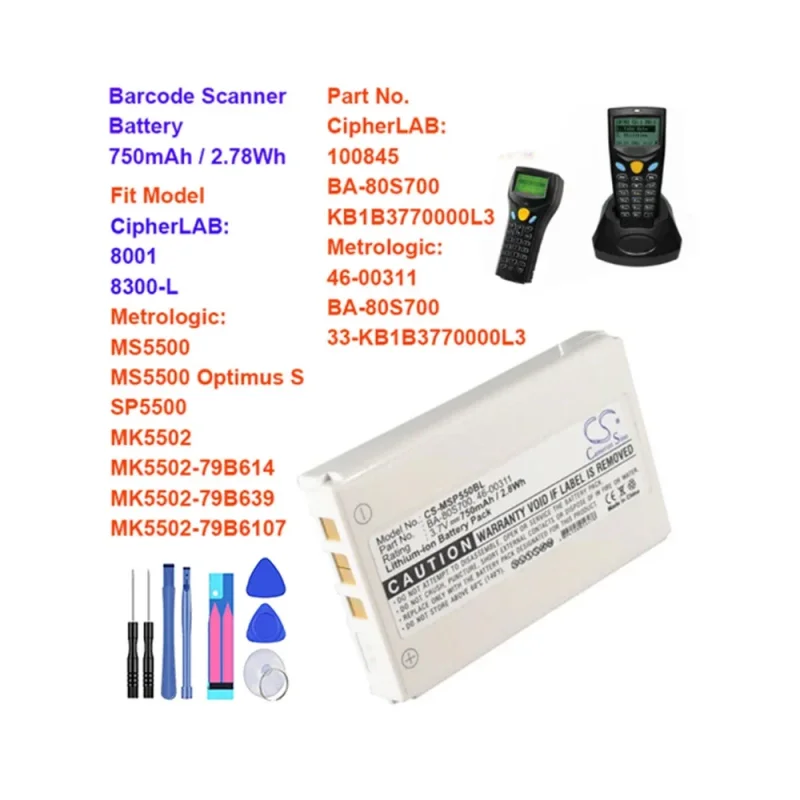 Barcode Scanner Battery For CipherLAB 8001  8300-L 100845  33-KB1B3770000L3  BA-80S700  KB1B3770000L3