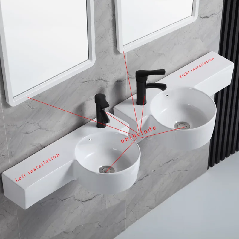 

Elegant White Ceramic Vessel Sink, P-Shaped Design, Left/Right Installation Options - Ideal for Modern Bathroom Fixtures, Suitable for Dressing Rooms, Vanity Tables