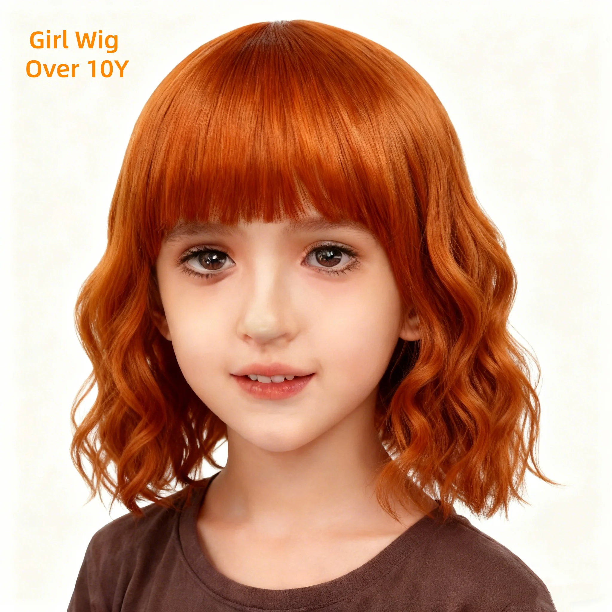 

Children's Orange Wig Short Wavy Hair Teenage Headdress for Girls Headgear Head Circumference 55cm Suitable for 10-year-olds