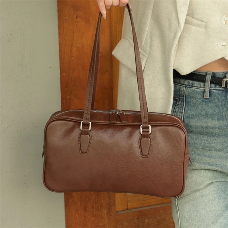 Hifashion جلد البقر حقائب كتف جلدية حقيقية للنساء 2025 الاتجاه مصمم سعة كبيرة العمل حقيبة حمل حقائب سيدات #2